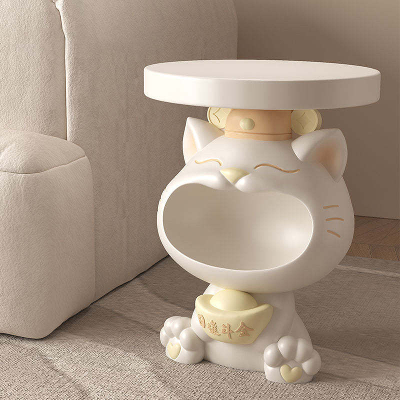 Contemporary Big-Mouth Cat Resin Round Side Table