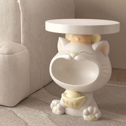 Contemporary Big-Mouth Cat Resin Round Side Table