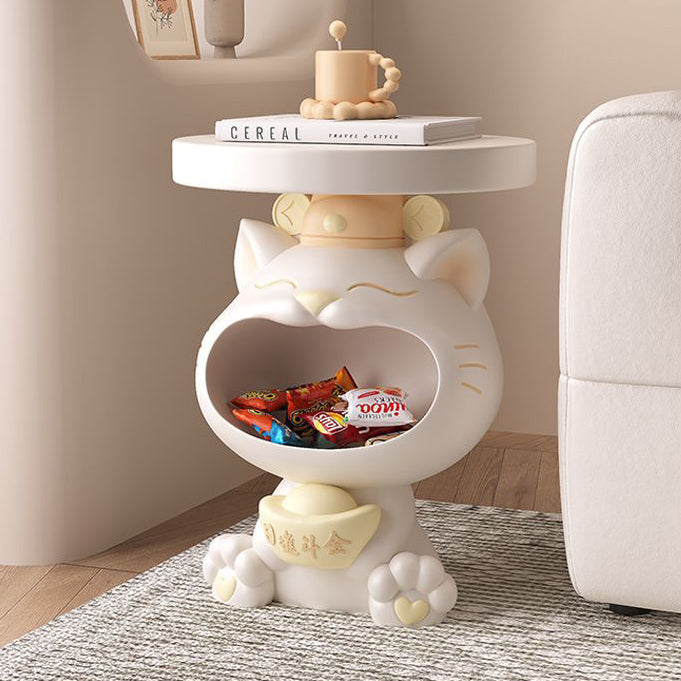 Contemporary Big-Mouth Cat Resin Round Side Table