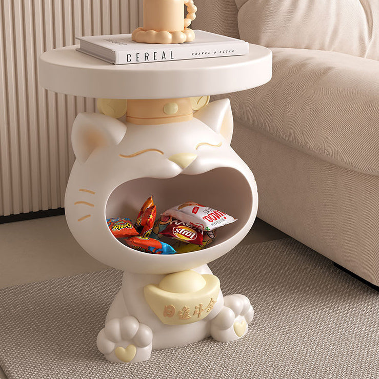 Contemporary Big-Mouth Cat Resin Round Side Table