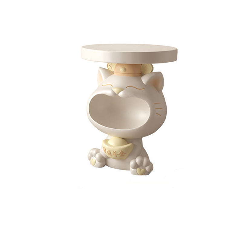 Contemporary Big-Mouth Cat Resin Round Side Table