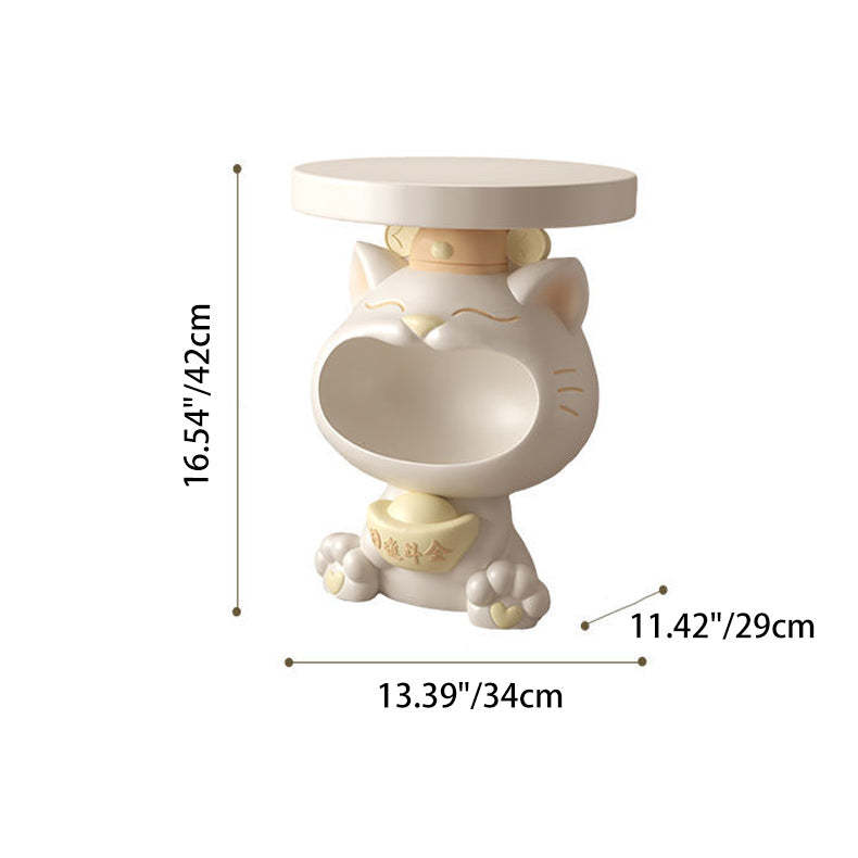 Contemporary Big-Mouth Cat Resin Round Side Table