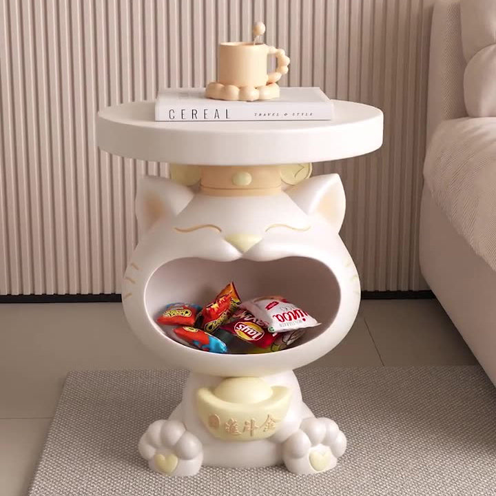 Contemporary Big-Mouth Cat Resin Round Side Table