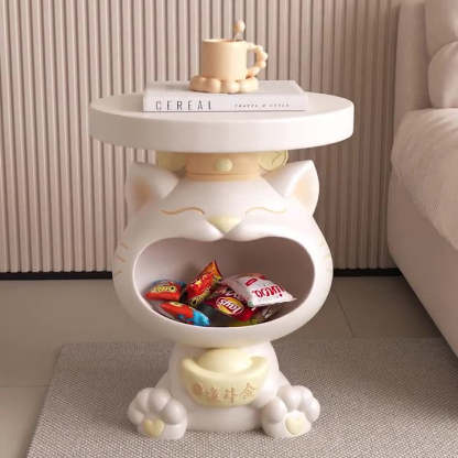 Contemporary Big-Mouth Cat Resin Round Side Table