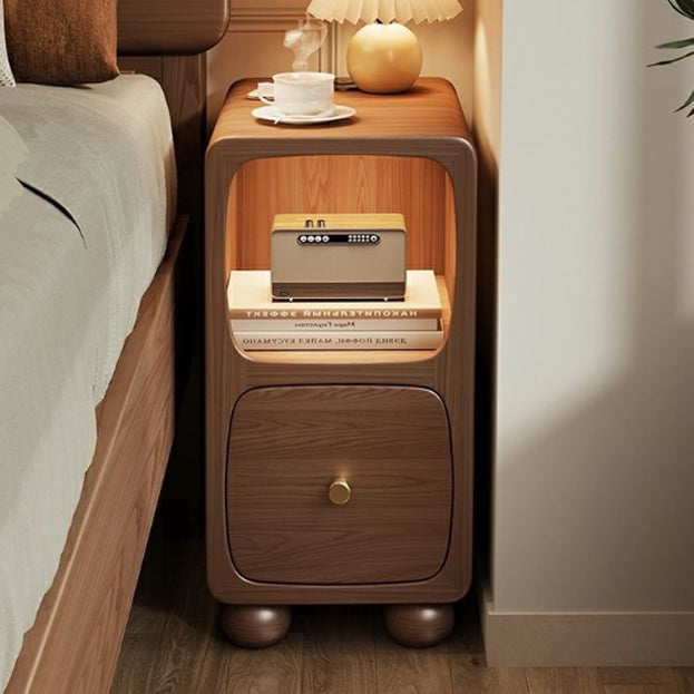 Contemporary Solid Wood Slim 1-Drawer Nightstand
