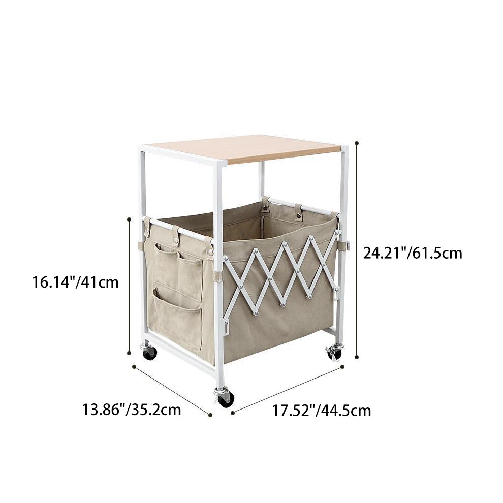 Nordic Engineered Wood 2-Tier Rolling Cart End Table with Bags
