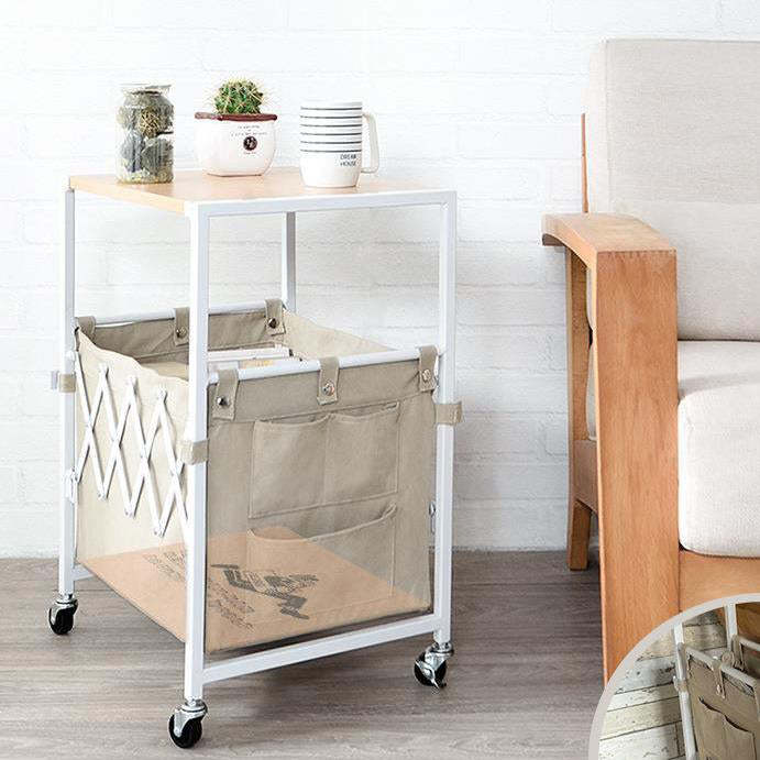 Nordic Engineered Wood 2-Tier Rolling Cart End Table with Bags