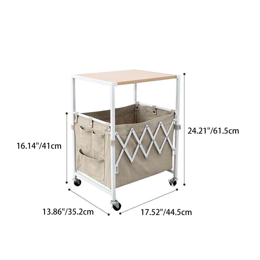 Nordic Engineered Wood 2-Tier Rolling Cart End Table with Bags
