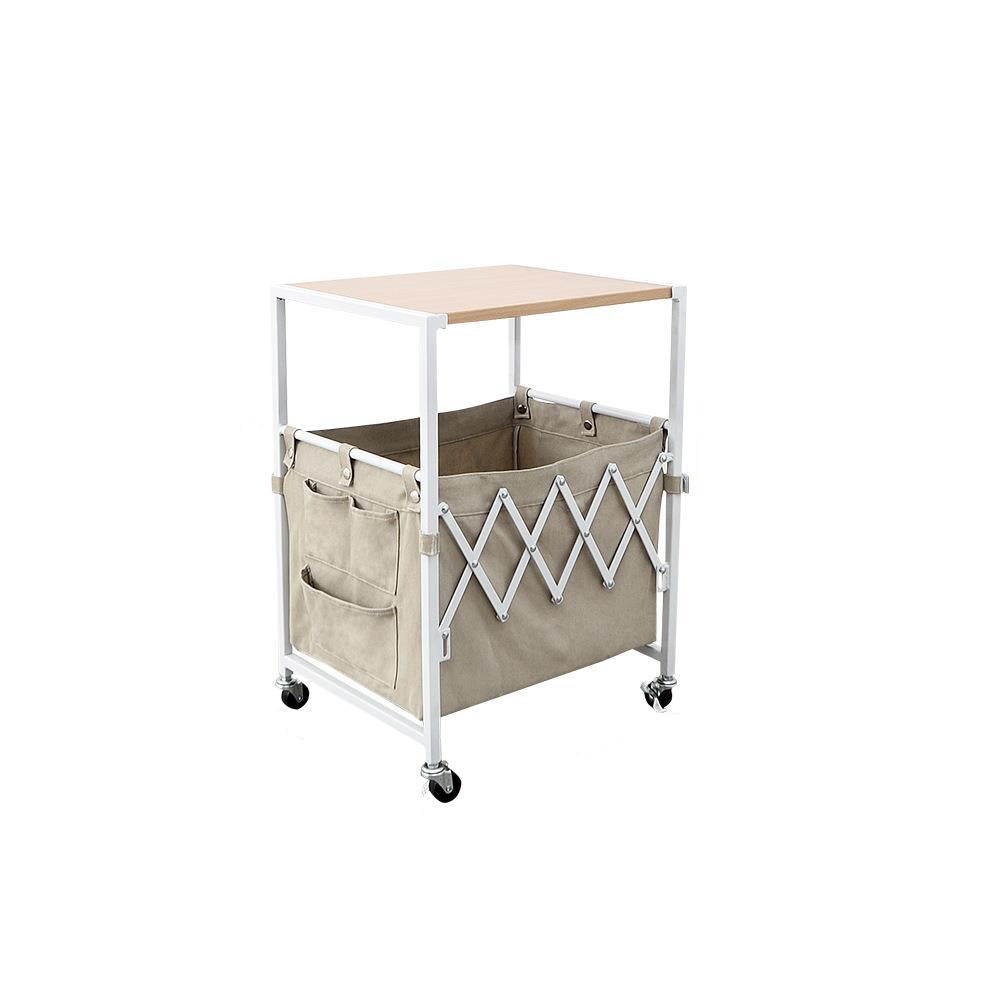 Nordic Engineered Wood 2-Tier Rolling Cart End Table with Bags