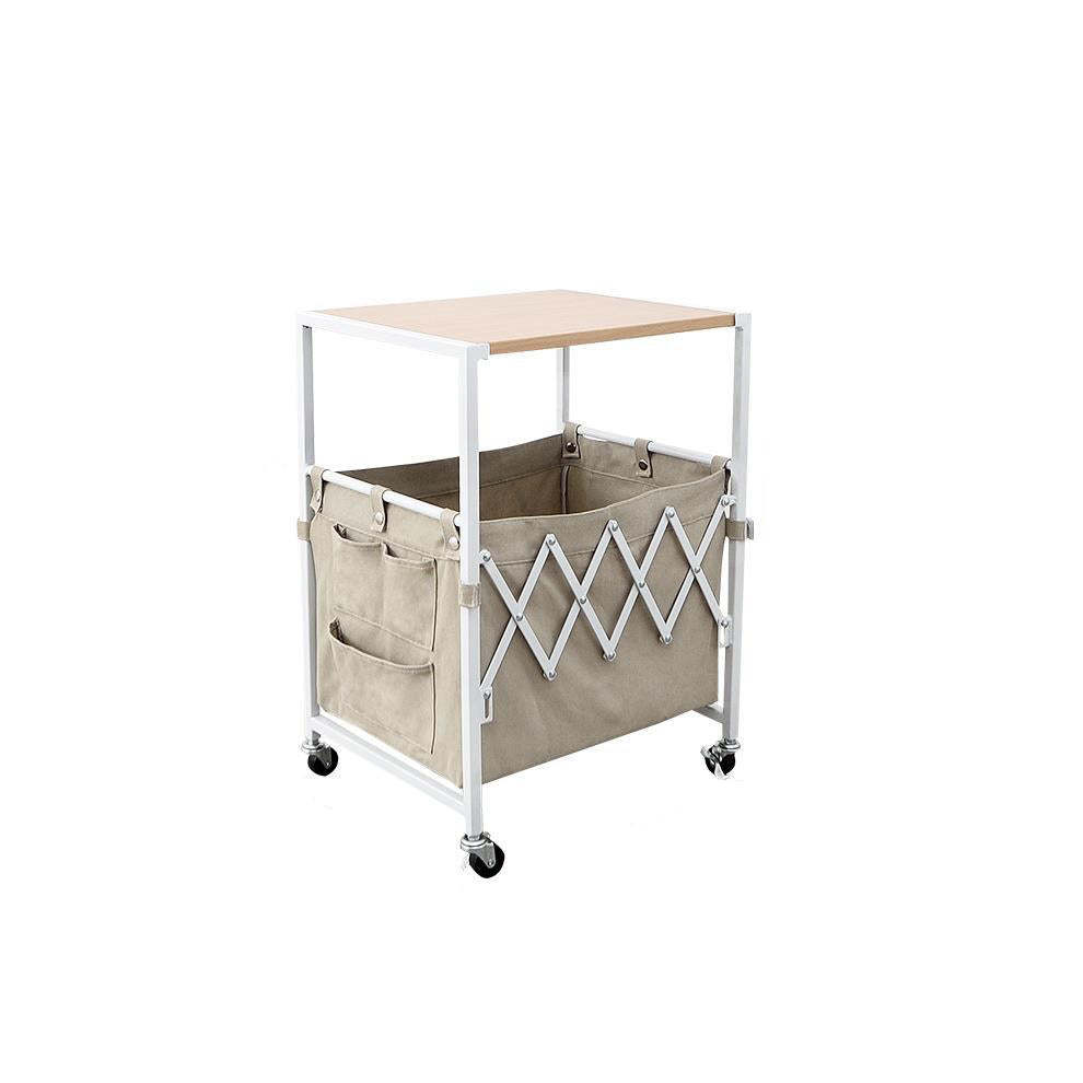 Nordic Engineered Wood 2-Tier Rolling Cart End Table with Bags