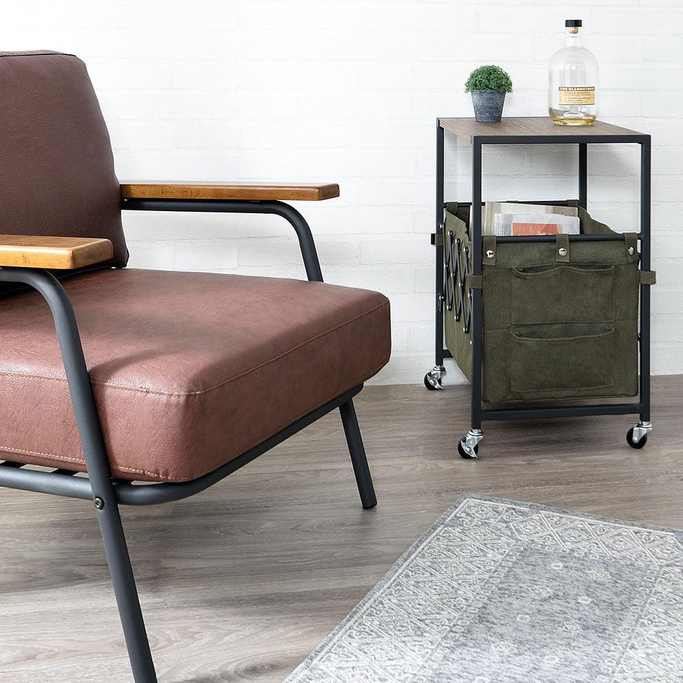 Nordic Engineered Wood 2-Tier Rolling Cart End Table with Bags — Black Frame