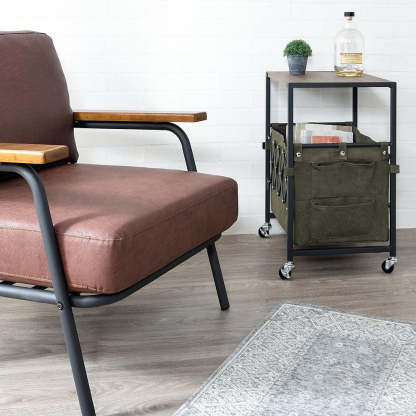 Nordic Engineered Wood 2-Tier Rolling Cart End Table with Bags — Black Frame