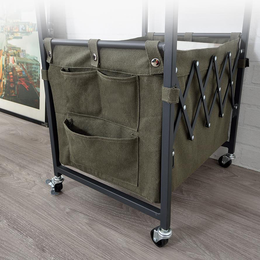 Nordic Engineered Wood 2-Tier Rolling Cart End Table with Bags