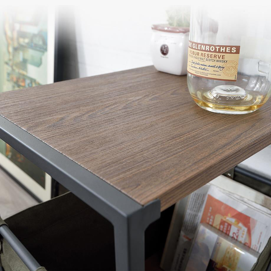 Nordic Engineered Wood 2-Tier Rolling Cart End Table with Bags