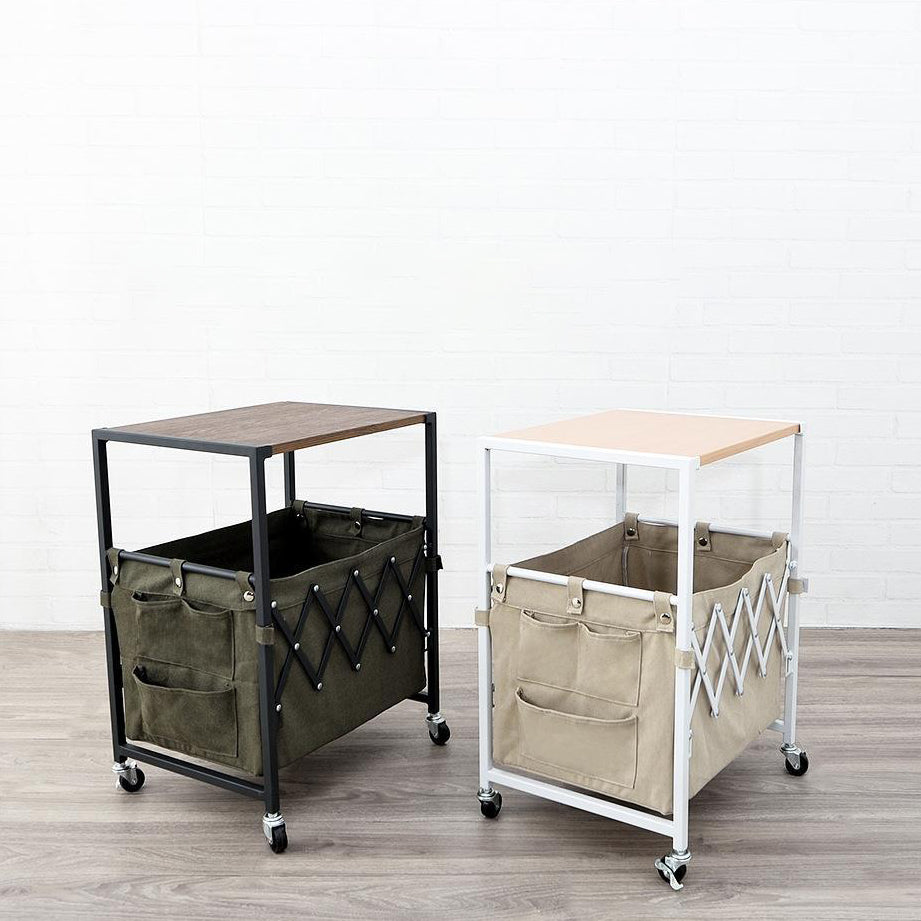Nordic Engineered Wood 2-Tier Rolling Cart End Table with Bags — White Frame