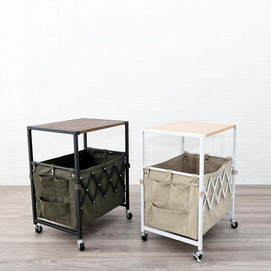 Nordic Engineered Wood 2-Tier Rolling Cart End Table with Bags — White Frame