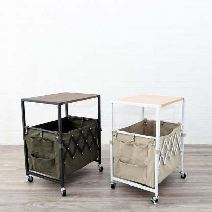 Nordic Engineered Wood 2-Tier Rolling Cart End Table with Bags — White Frame