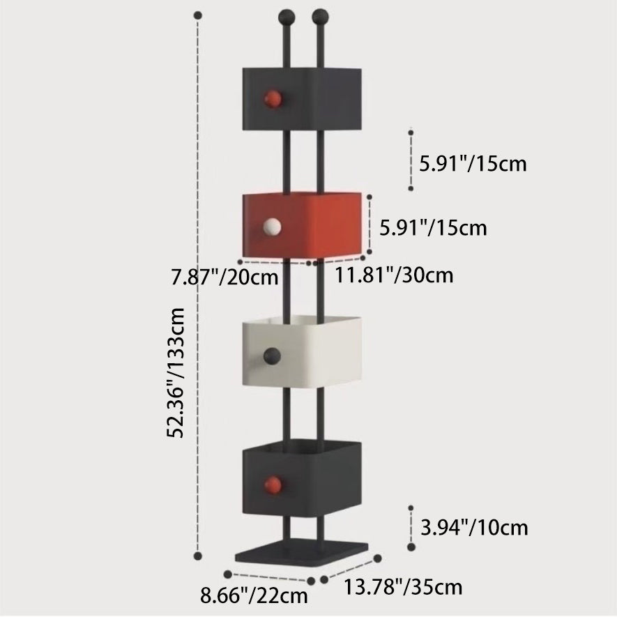 Scandinavian Iron 4-Tier Rectangular Bookshelf Storage Rack