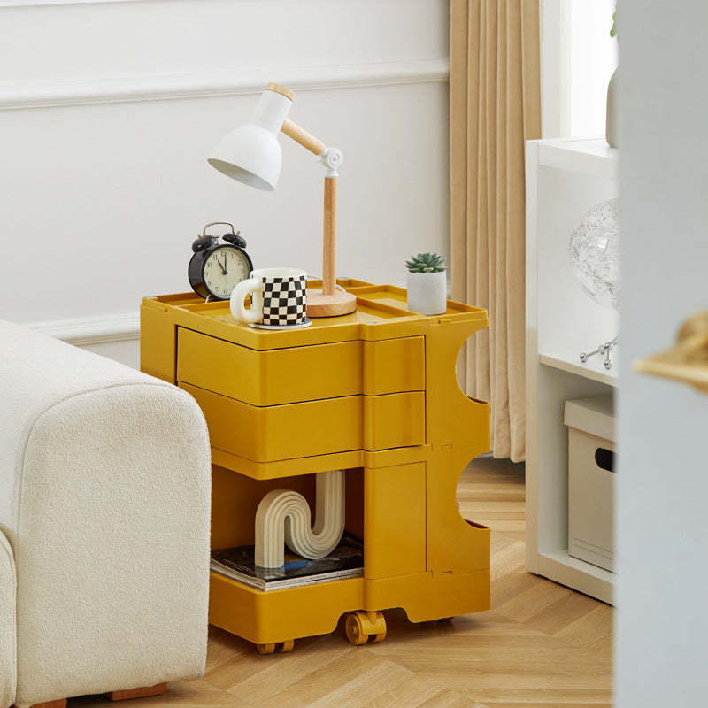 Nordic 2-Tier Rotational Side Table with Casters — White