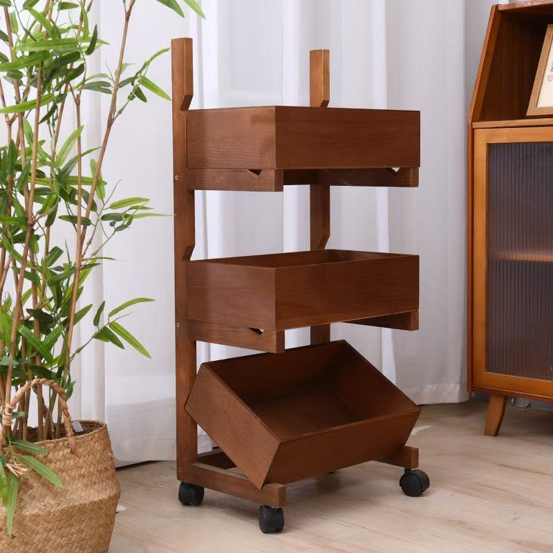 Farmhouse Wooden 3/4-Tier Snack Storage Display Shelves — 3 / With Wheels / Cherry Wood Color