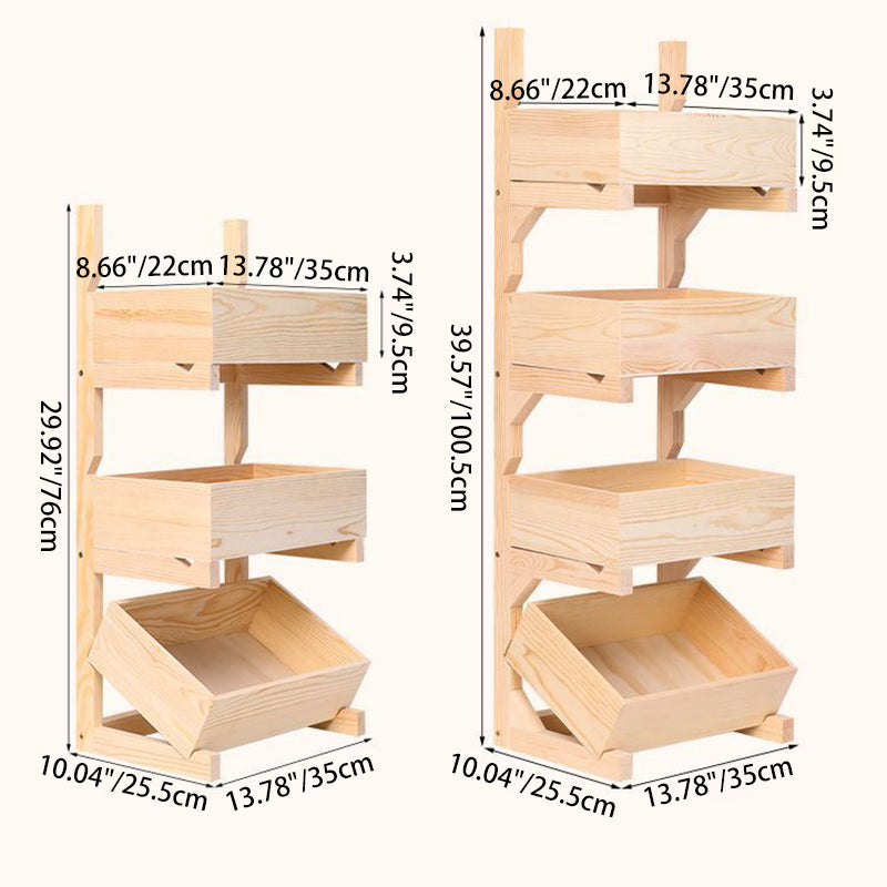 Farmhouse Wooden 3/4-Tier Snack Storage Display Shelves — 4 / With Wheels / Cherry Wood Color