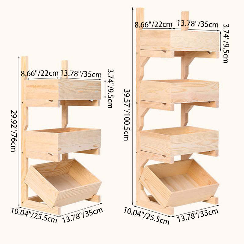 Farmhouse Wooden 3/4-Tier Snack Storage Display Shelves — 4 / With Wheels / Cherry Wood Color