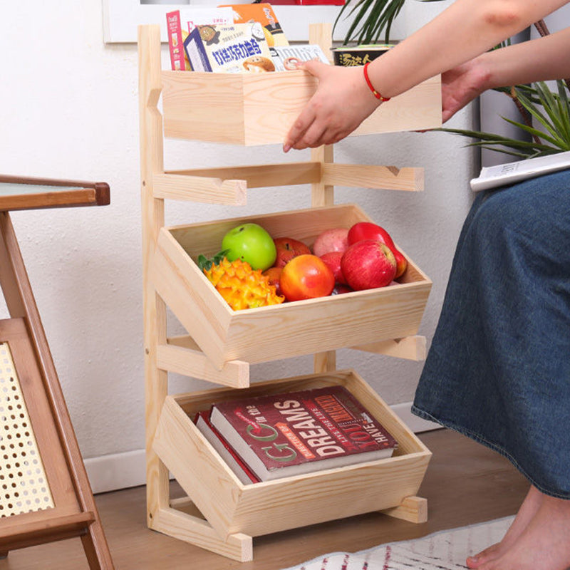 Farmhouse Wooden 3/4-Tier Snack Storage Display Shelves — 4 / Without Wheels / Original Wood Color