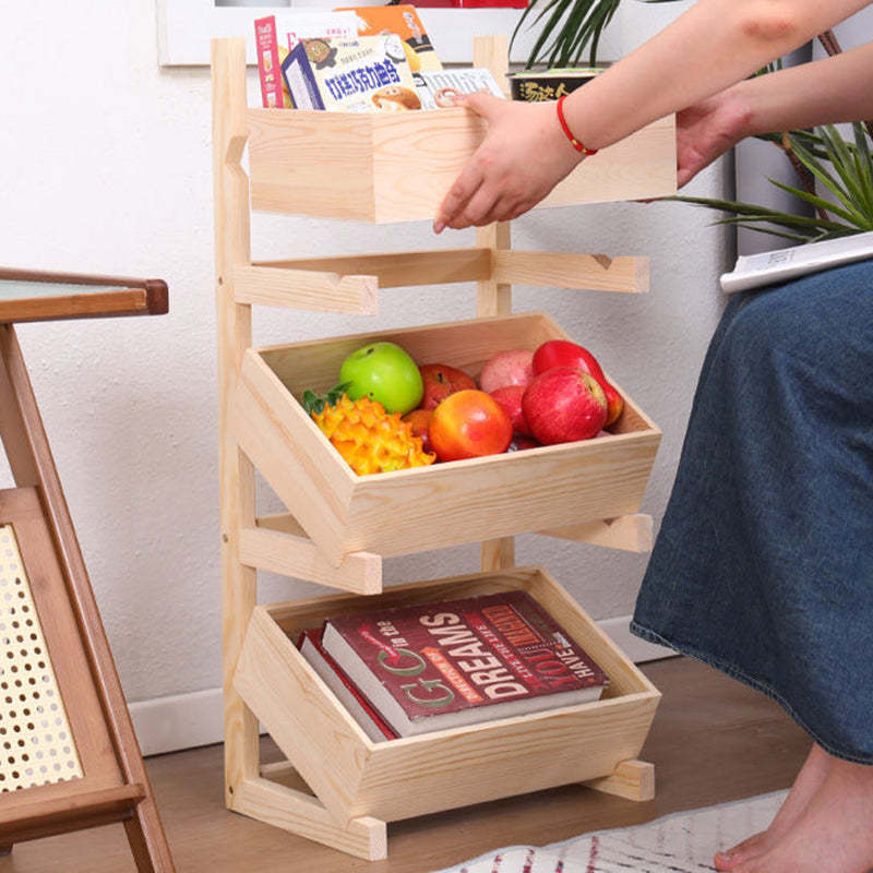Farmhouse Wooden 3/4-Tier Snack Storage Display Shelves — 4 / Without Wheels / Original Wood Color