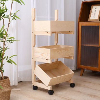 Farmhouse Wooden 3/4-Tier Snack Storage Display Shelves — 3 / With Wheels / Walnut Wood Color