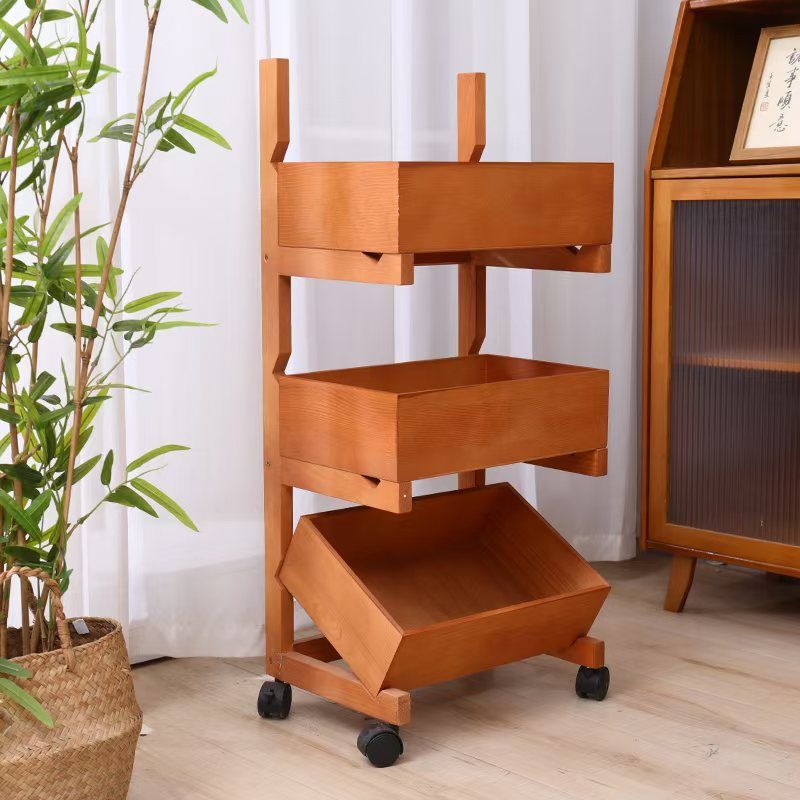 Farmhouse Wooden 3/4-Tier Snack Storage Display Shelves — 3 / With Wheels / Original Wood Color