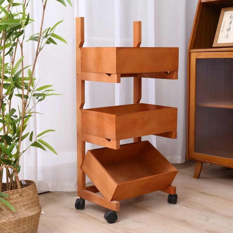 Farmhouse Wooden 3/4-Tier Snack Storage Display Shelves — 3 / With Wheels / Original Wood Color