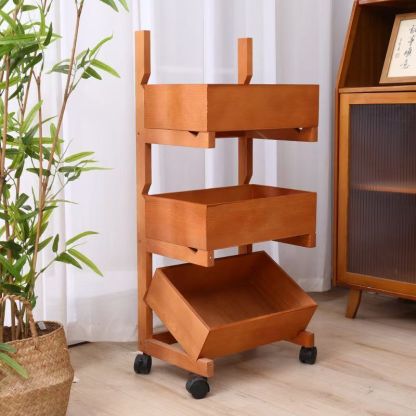 Farmhouse Wooden 3/4-Tier Snack Storage Display Shelves — 3 / With Wheels / Original Wood Color