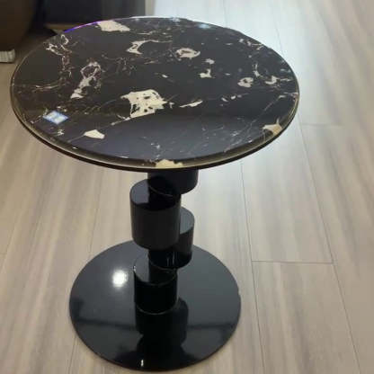 Mid-Century Round Microcrystalline Stone Iron Coffee Table