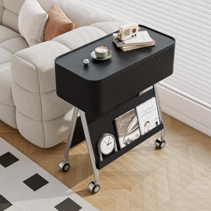 Scandinavian Rotatable Tray Top Storage Side Table — Without Wheels / Black Table Top + Chrome Carbon Steel Frame