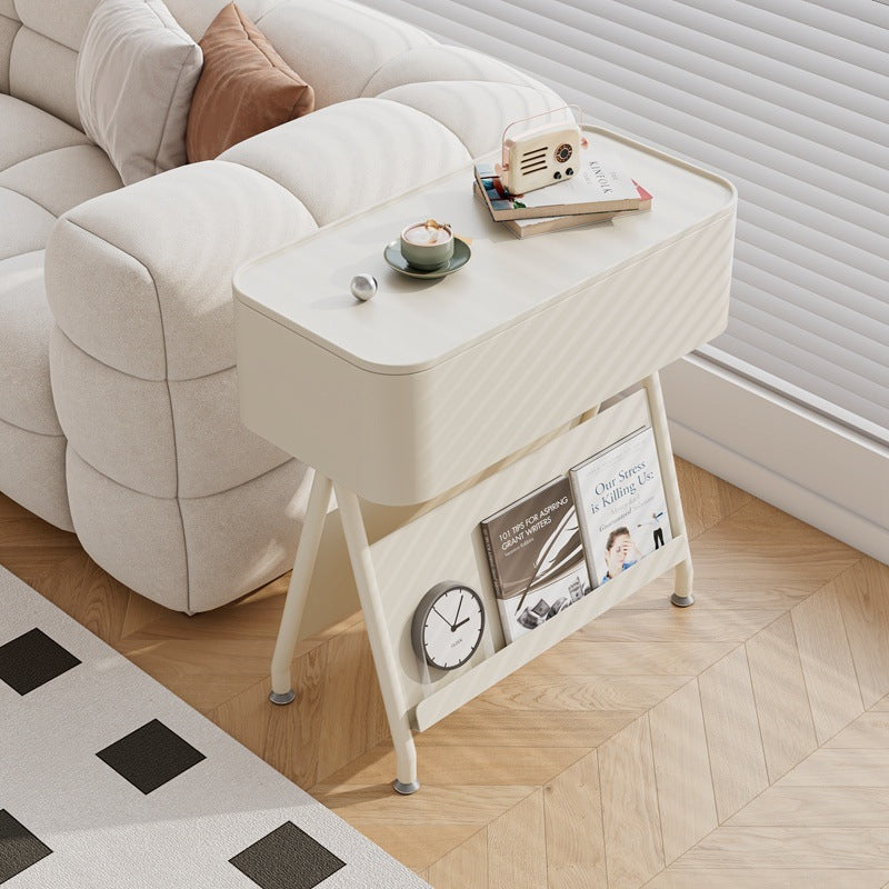 Scandinavian Rotatable Tray Top Storage Side Table — Without Wheels / White Table Top + White Carbon Steel Frame