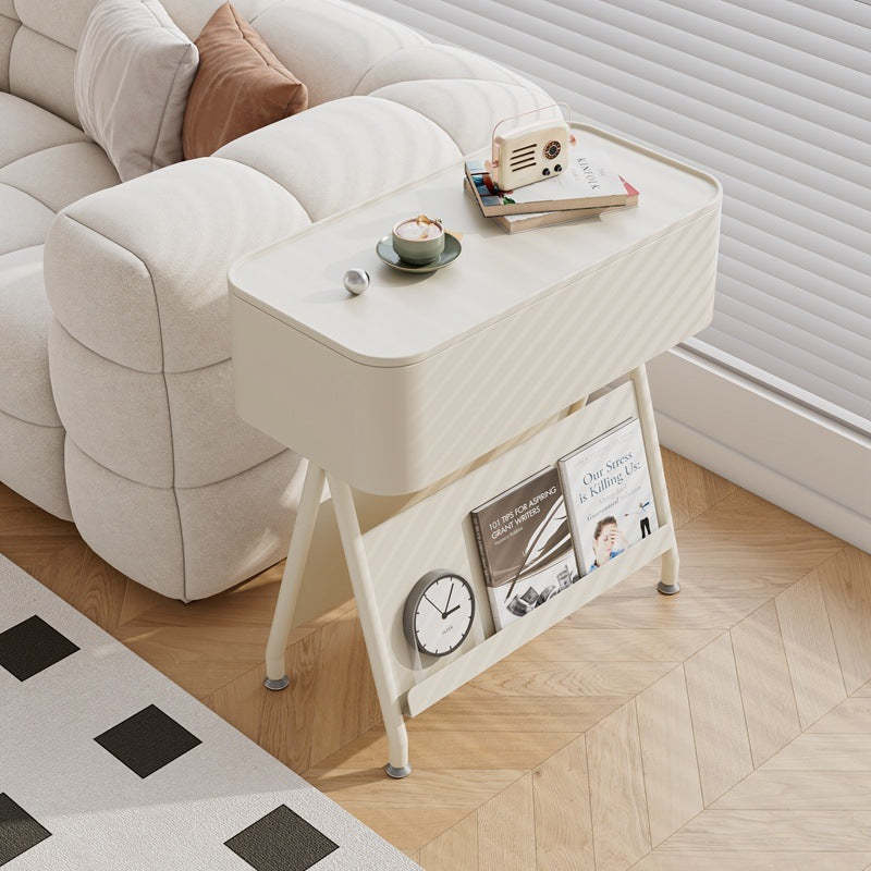 Scandinavian Rotatable Tray Top Storage Side Table — Without Wheels / White Table Top + White Carbon Steel Frame