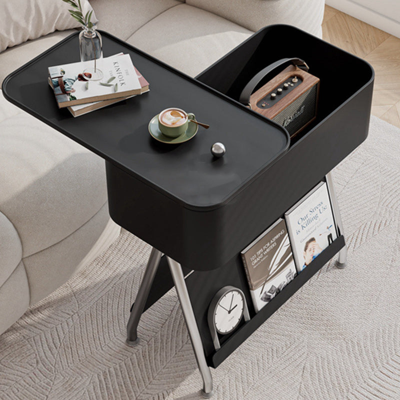 Scandinavian Rotatable Tray Top Storage Side Table — With Wheels / White Table Top + Chrome Carbon Steel Frame