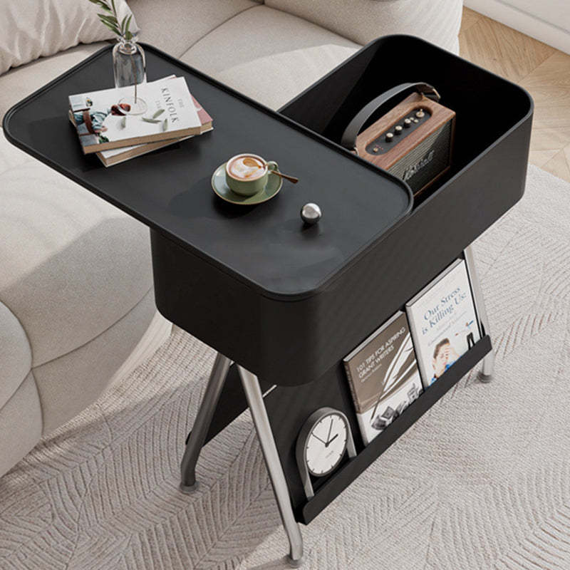 Scandinavian Rotatable Tray Top Storage Side Table — With Wheels / White Table Top + Chrome Carbon Steel Frame