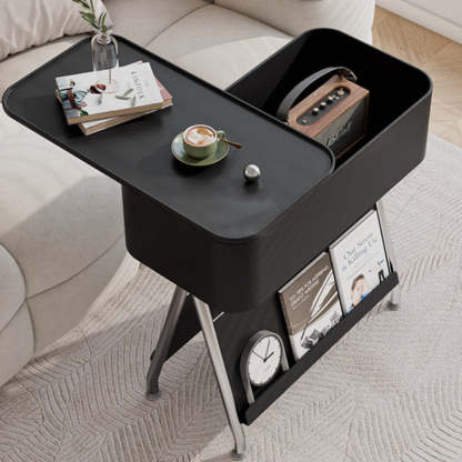 Scandinavian Rotatable Tray Top Storage Side Table — With Wheels / White Table Top + Chrome Carbon Steel Frame