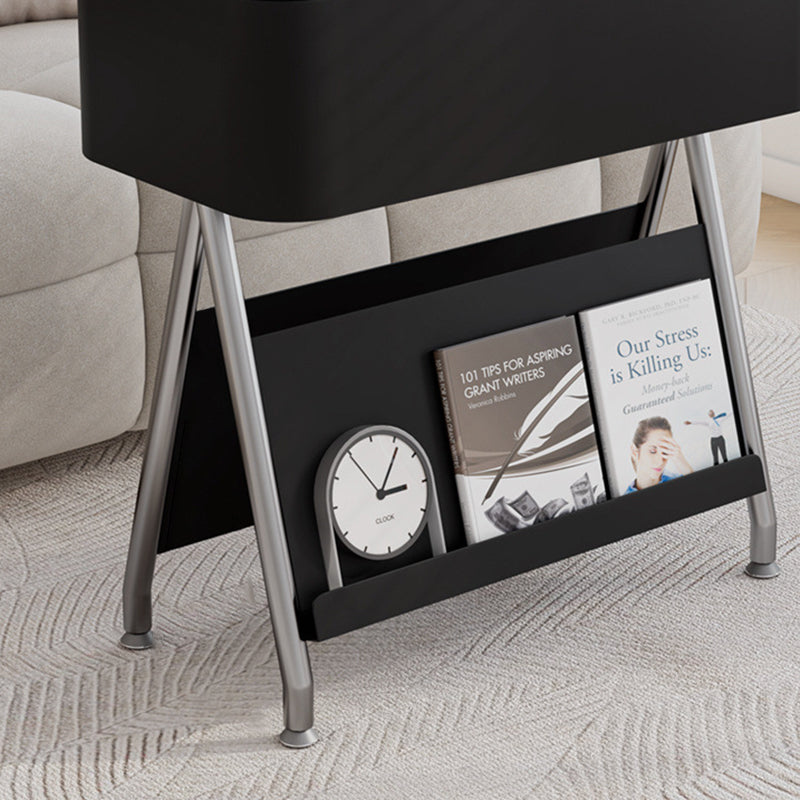 Scandinavian Rotatable Tray Top Storage Side Table — With Wheels / Black Table Top + Black Carbon Steel Frame