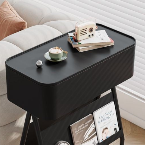 Rotatable tray steel end & side tables for bedroom — Without Wheels / Black / Black