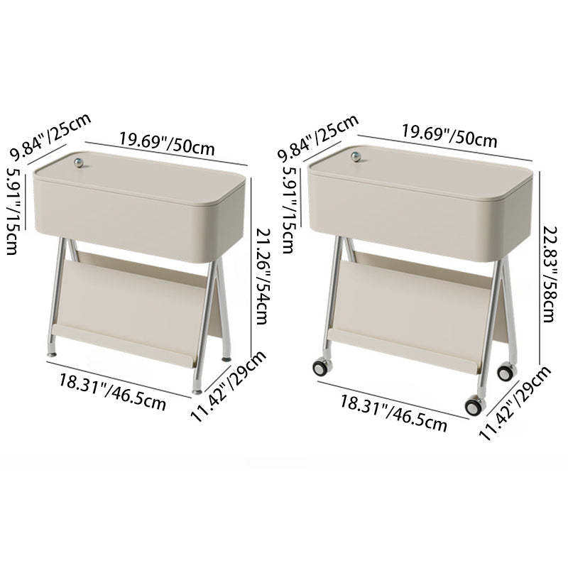 Scandinavian Rotatable Tray Top Storage Side Table — Without Wheels / White Table Top + Chrome Carbon Steel Frame