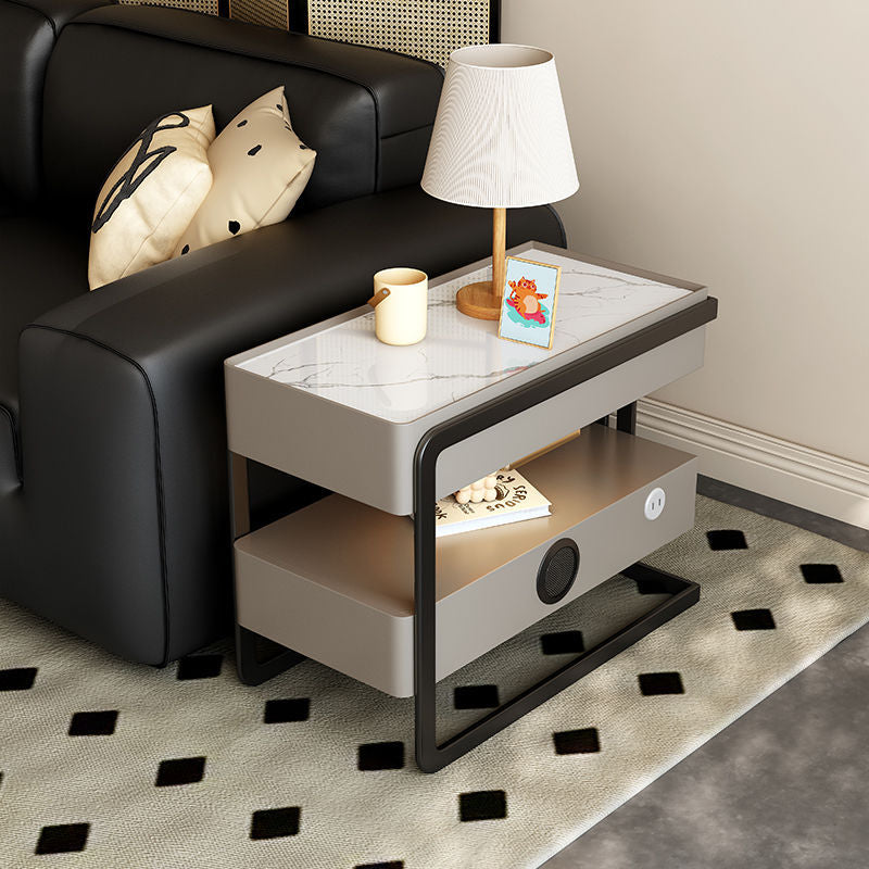 Contemporary Sintered Stone 2-Tier Side Table — White