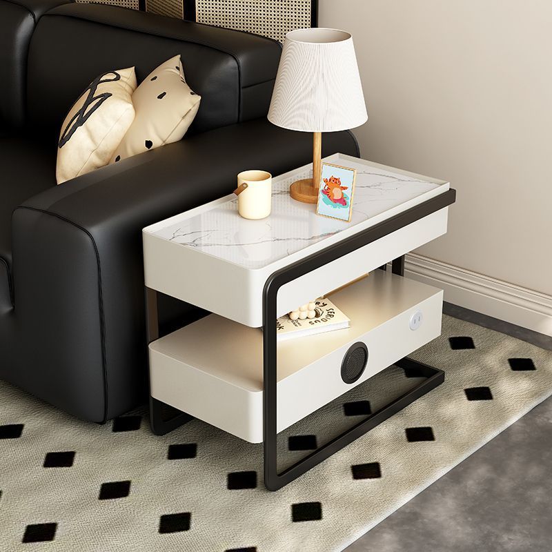 Contemporary Sintered Stone 2-Tier Side Table — Black