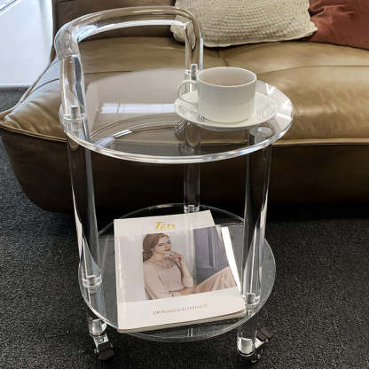 Contemporary Acrylic 2-Tier Rolling End Table
