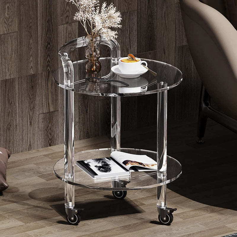 Contemporary Acrylic 2-Tier Rolling End Table