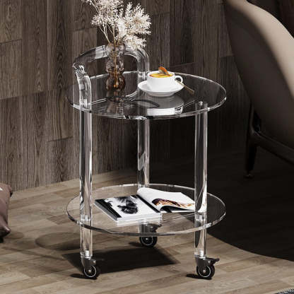 Contemporary Acrylic 2-Tier Rolling End Table