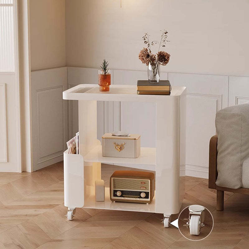 Mid-Century Ribbed Glass Iron 3-Tier End Table