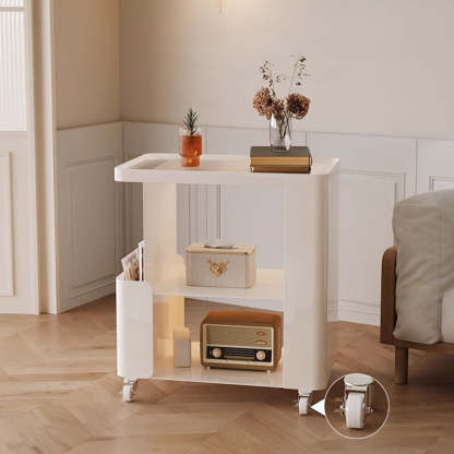 Mid-Century Ribbed Glass Iron 3-Tier End Table