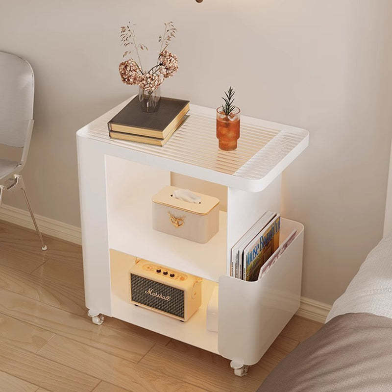 Mid-Century Ribbed Glass Iron 3-Tier End Table
